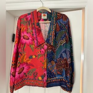 Farm Rio size small red and blue floral button down.